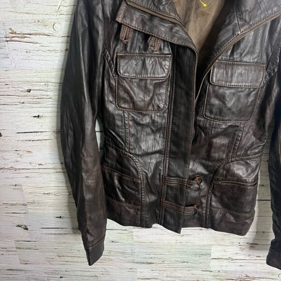 Danier brown leather jacket size xs made in Canada - Picture 2 of 7